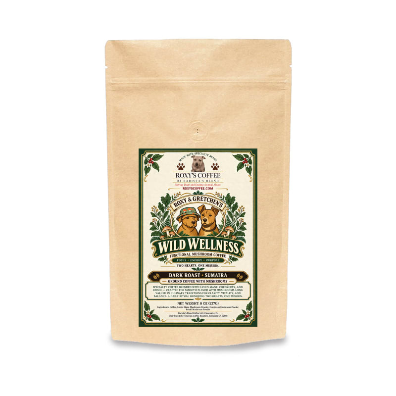 Roxy & Gretchen's Wild Wellness Coffee Infused with Mushrooms - Dark Roast from Sumatra