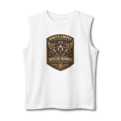 Roxy’s Coffee Rescue Riders Muscle Tank — Vintage Dog & Coffee Shop Logo