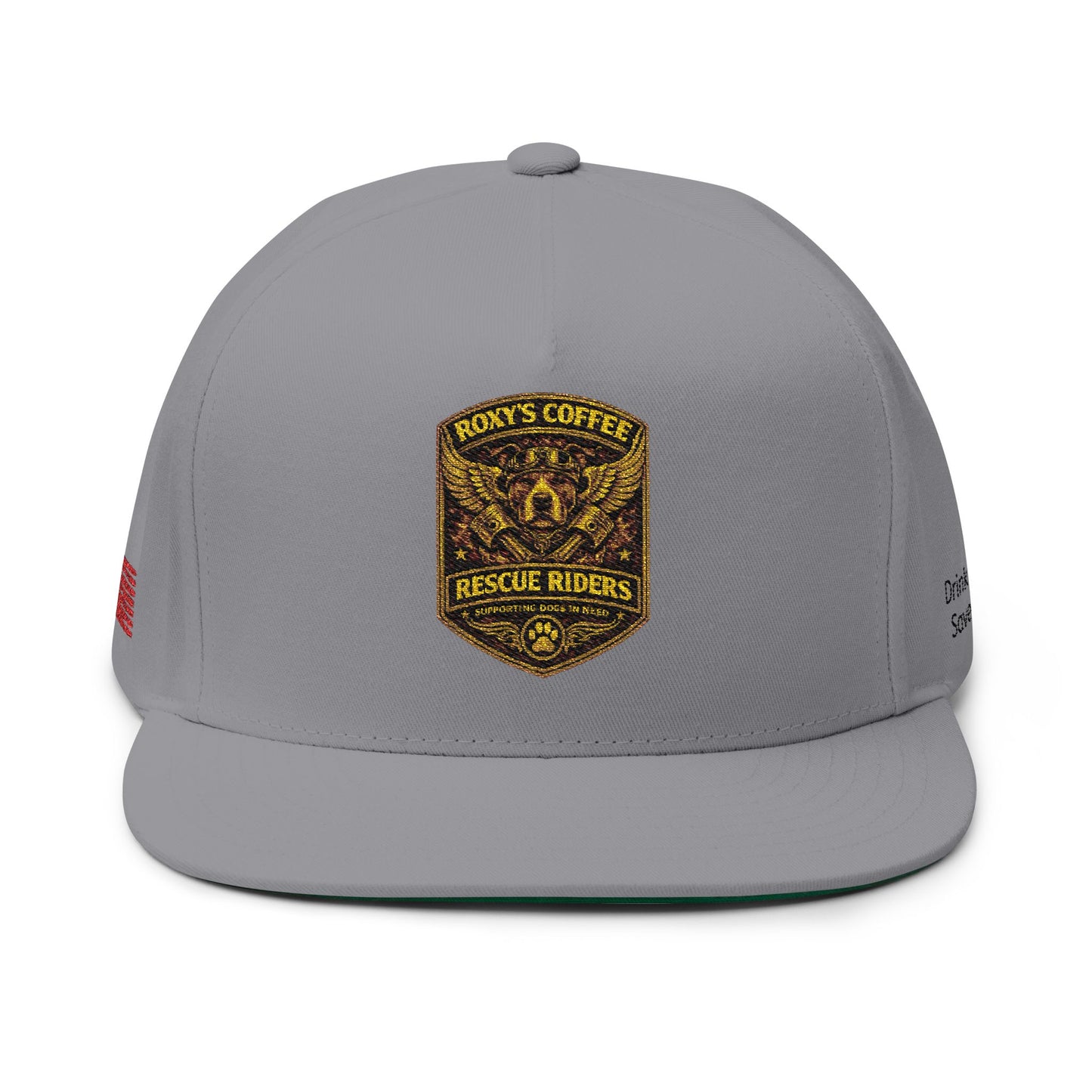 Flat Bill Cap — Roxy's Coffee Rescue Riders Embroidered Patch