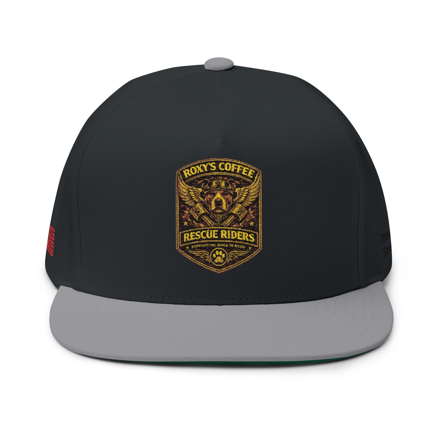 Flat Bill Cap — Roxy's Coffee Rescue Riders Embroidered Patch