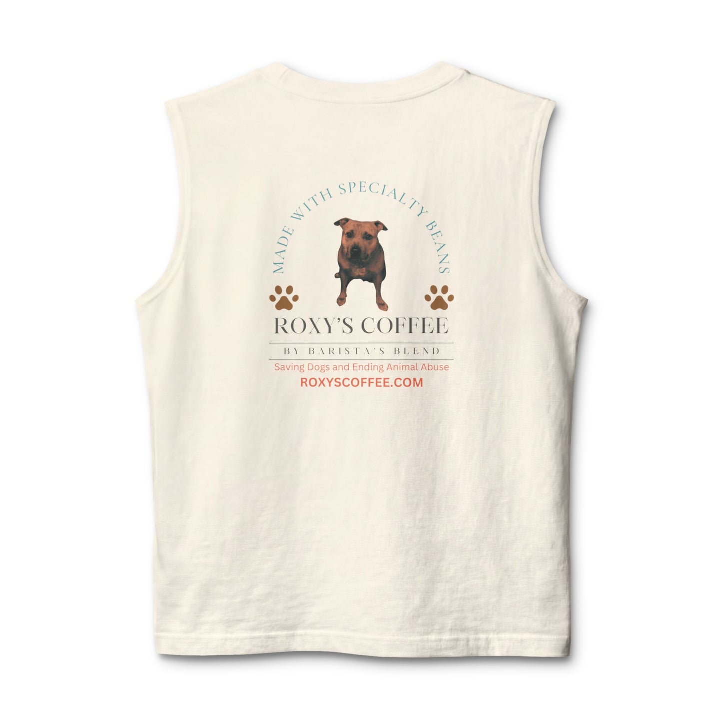 Roxy’s Coffee Rescue Riders Muscle Tank — Vintage Dog & Coffee Shop Logo