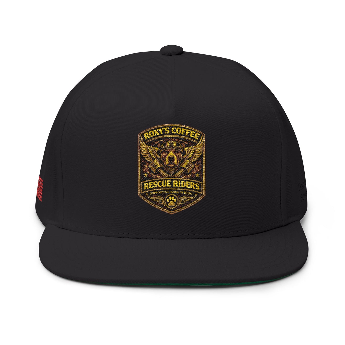 Flat Bill Cap — Roxy's Coffee Rescue Riders Embroidered Patch