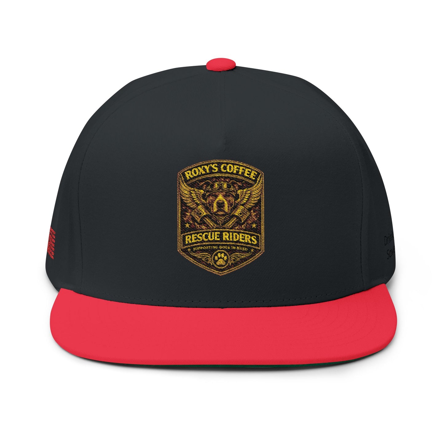 Flat Bill Cap — Roxy's Coffee Rescue Riders Embroidered Patch