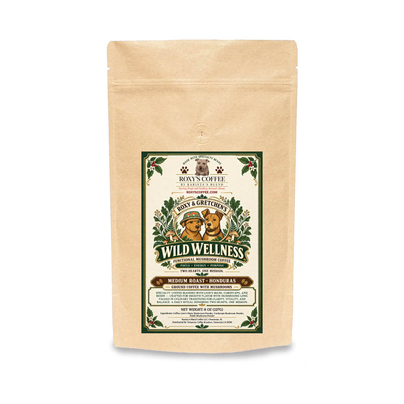 Roxy & Gretchen's Wild Wellness Coffee Infused with Mushrooms - Medium Roast Sourced from Honduras