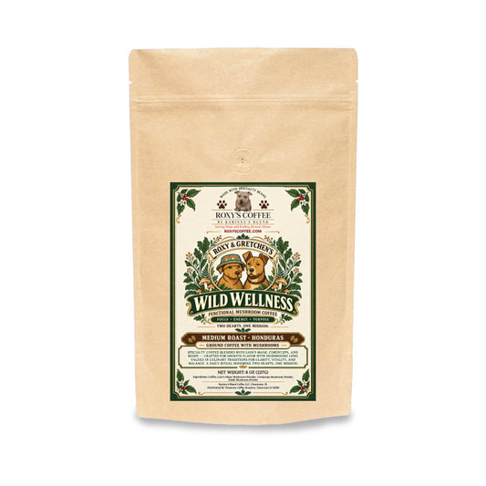 Roxy & Gretchen's Wild Wellness Coffee Infused with Mushrooms - Medium Roast Sourced from Honduras